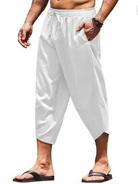 NWT COOFANDY White lightweight loose 3/4 trousers Size S